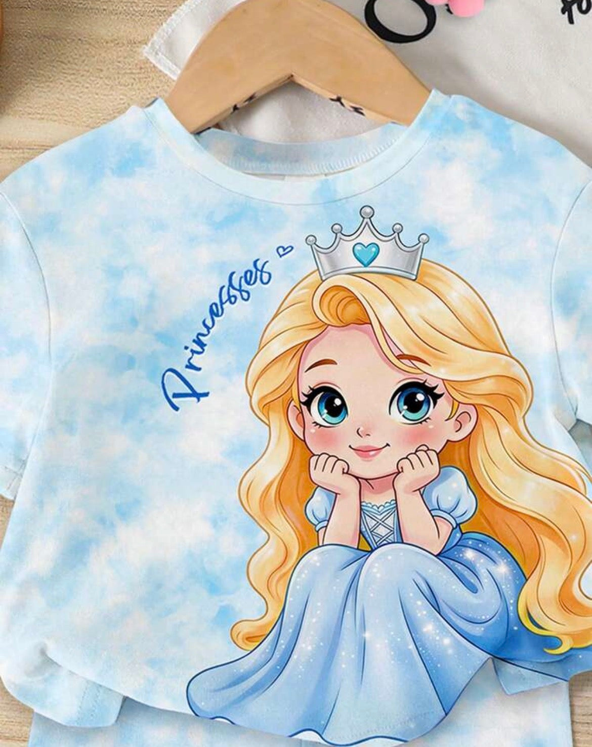 1 Set Baby Girl Casual Sweet Cartoon Print T-Shirt And Shorts