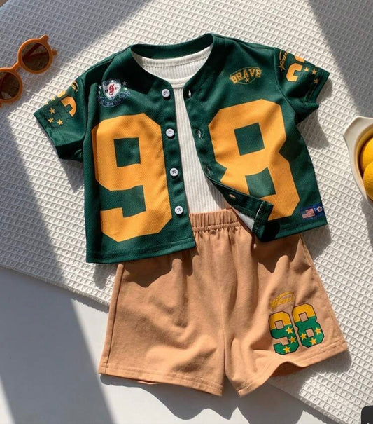 2pcs Unisex Short Sleeve Baseball Shirt And Shorts Set