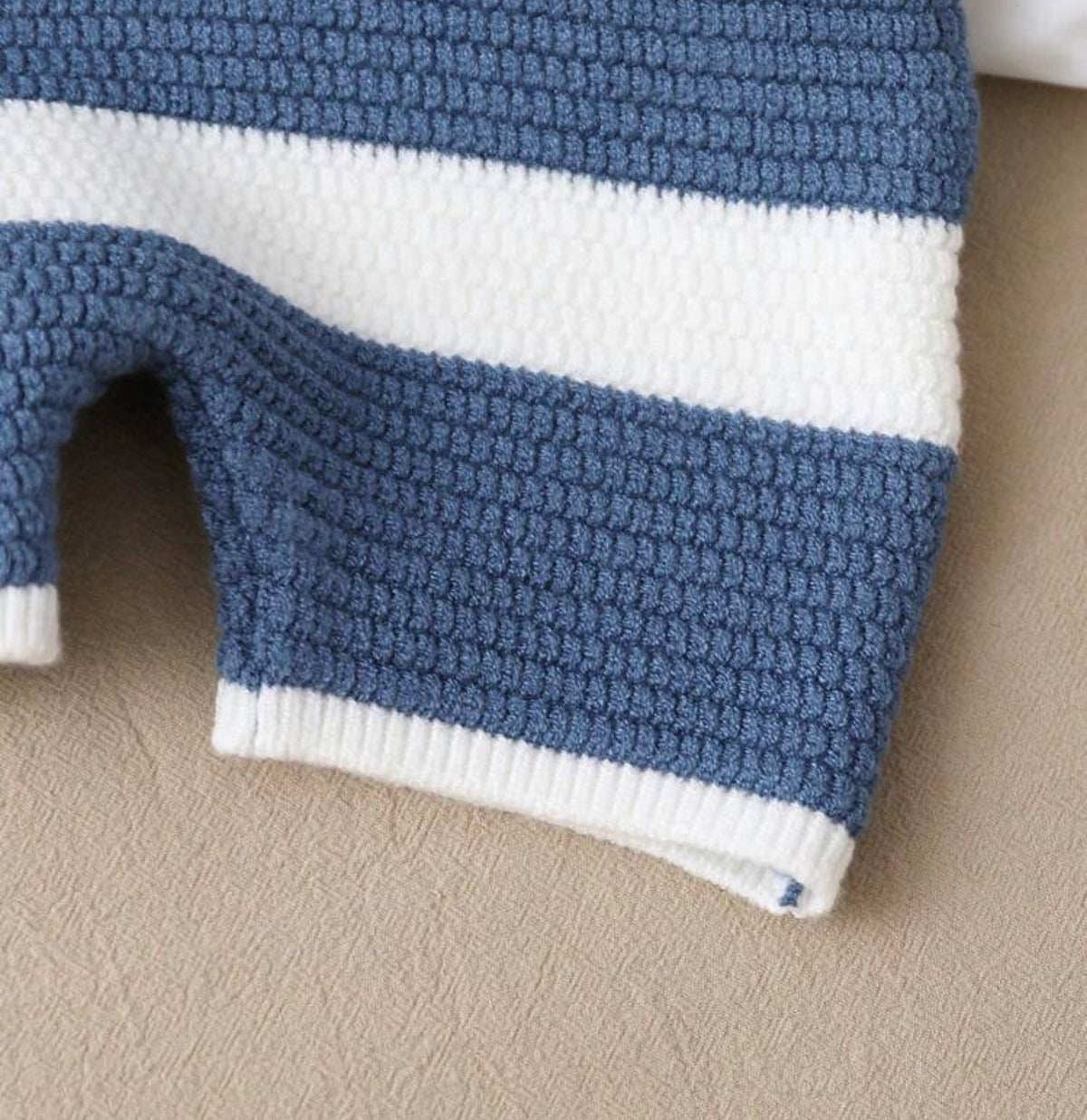 Bear Embroidery Striped Pattern Knit Overall Romper Autumn Fall