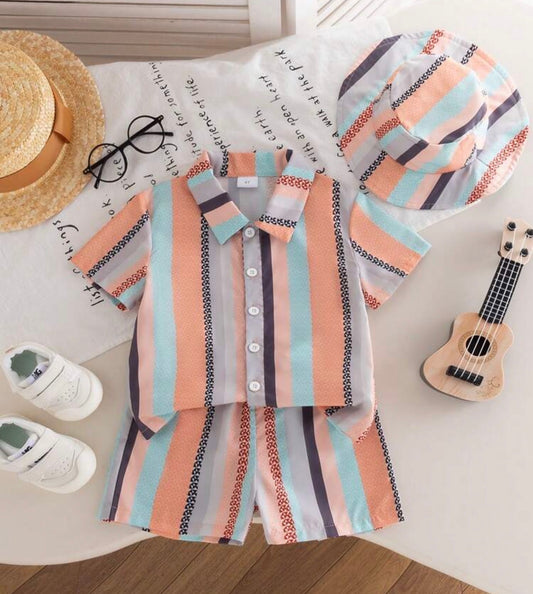 Striped Polo Shirt + Matching Shorts + Coordinating Hat