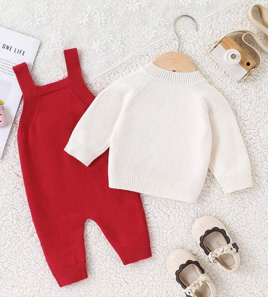 2 Pieces Knitted Set Versatile Top & Knit Jumpsuit, Autumn/Winter