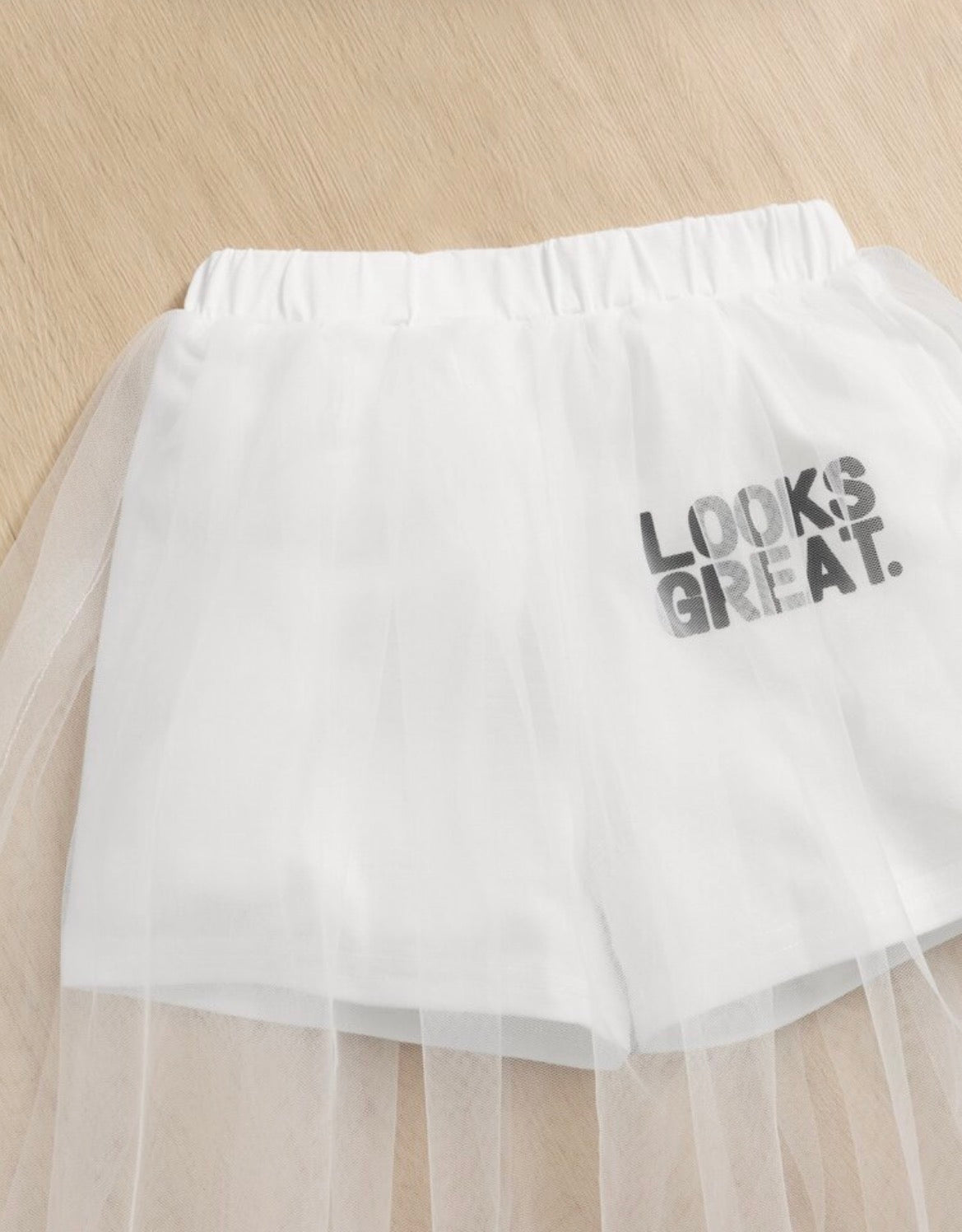 Slogan Graphic Contrast Mesh Tee & Skort