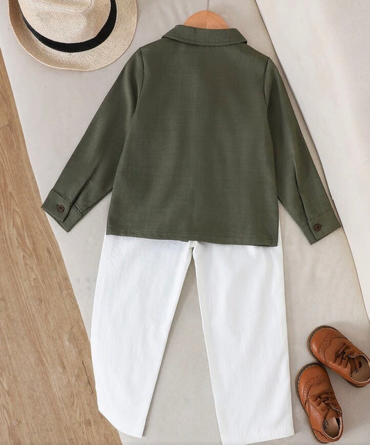 2pcs/Set Winter Woven Fabric Long Sleeve Shirt And Long Pants