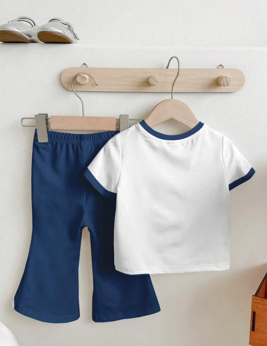 Butterfly Print Short Sleeve T-Shirt And Solid Color Flare Pants