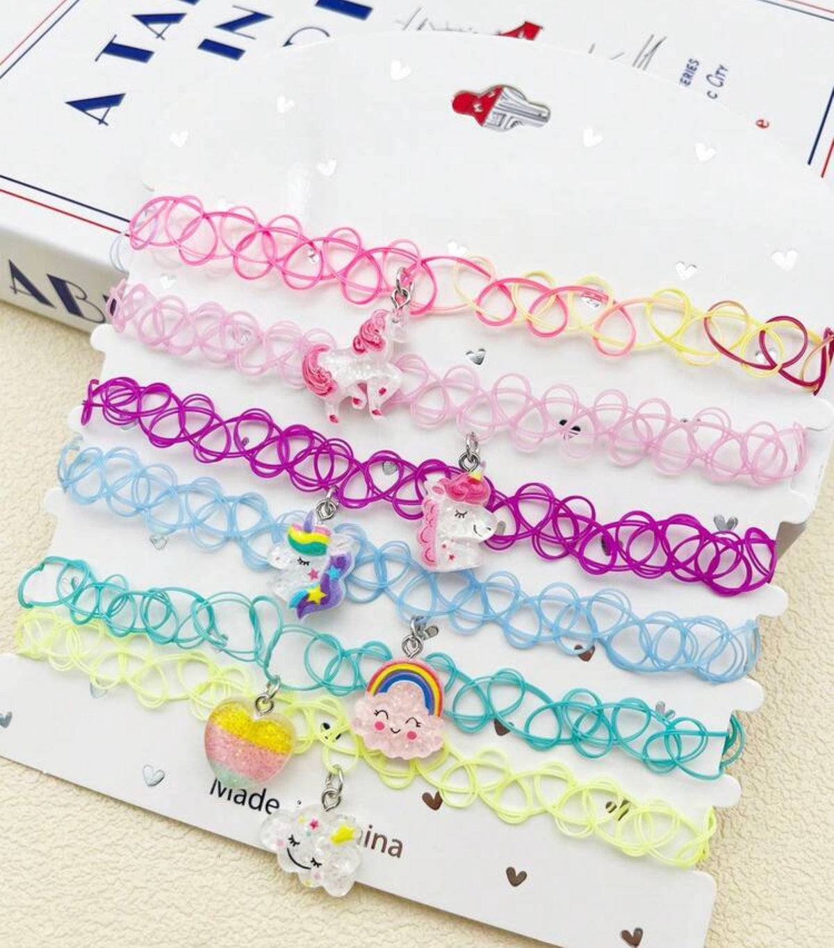 6pcs/Set Cute Pendant Necklaces, Elastic