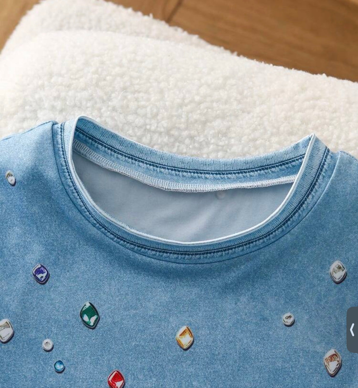 2pcs/Set Denim Effect Colorful Sequin Denim Short Sleeve T-Shirt + Long Pants