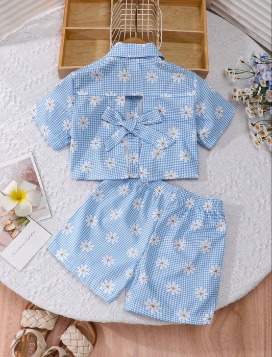 Plaid Print Daisy Shirt + Shorts 2 Pieces Outfit