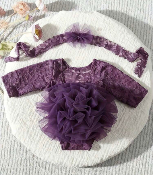 2pcs/Set Newborn Backless Triangle Lace Diaper Cover & Flower Headband Photography Prop Outfit