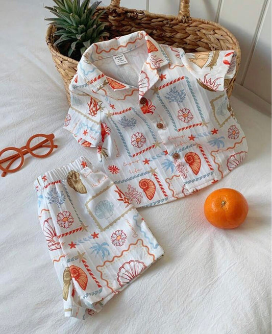 Printed White Shirt and Shorts