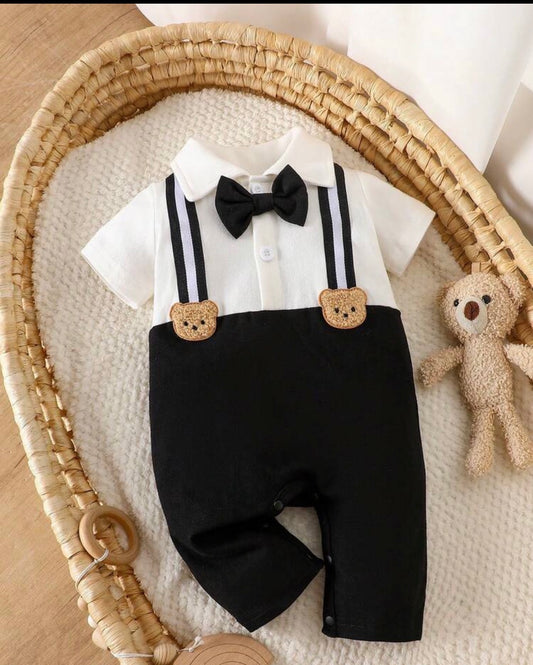 Romper Black And White With Bear & Bow Tie