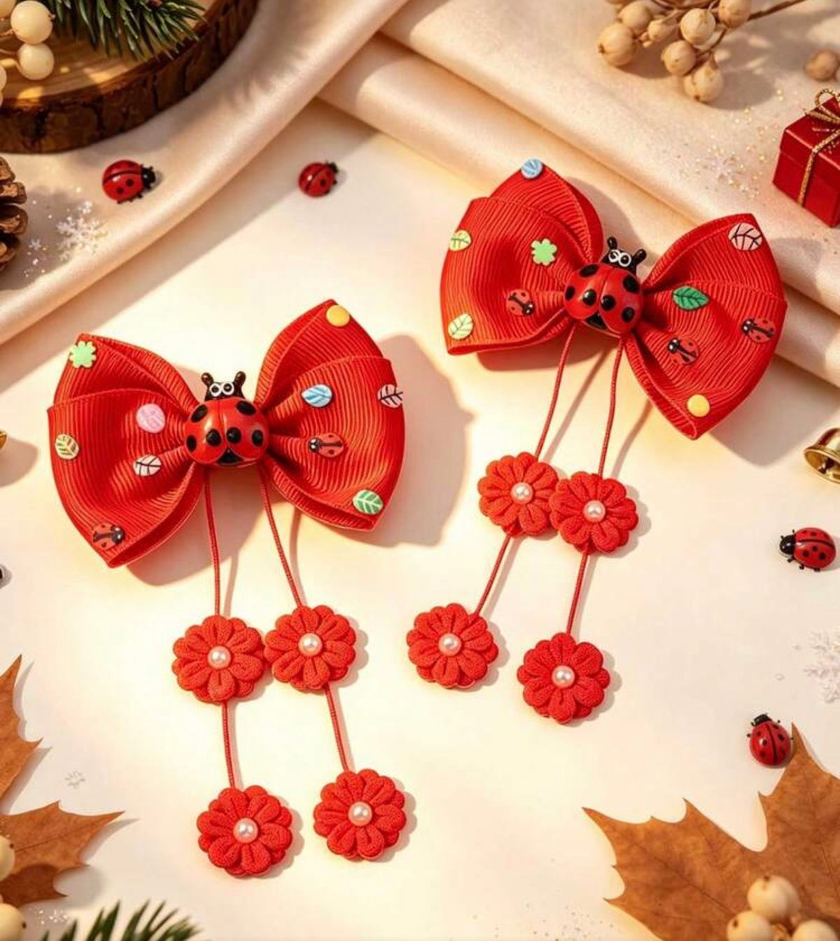 2pcs Ladybug Decorative Bow Hair Clips