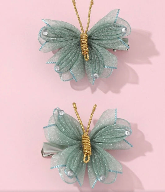 2pcs/Set Girls' Mesh Butterfly Hair Clip
