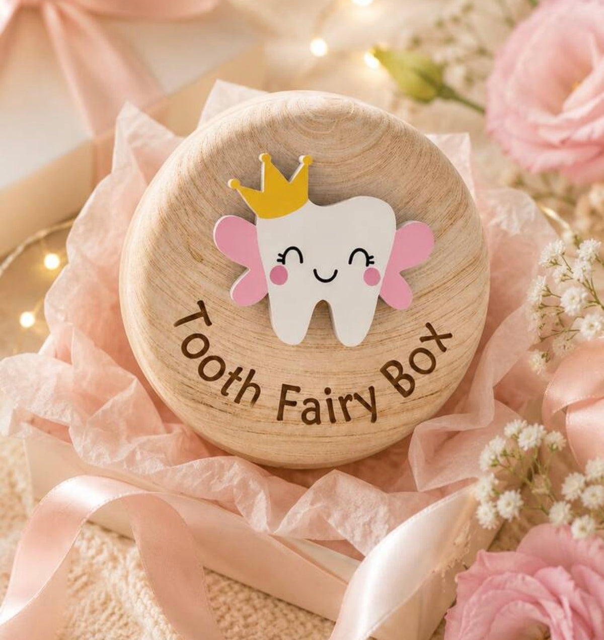 Tooth Fairy Box, Cute 3D Tooth Carved Wooden Box