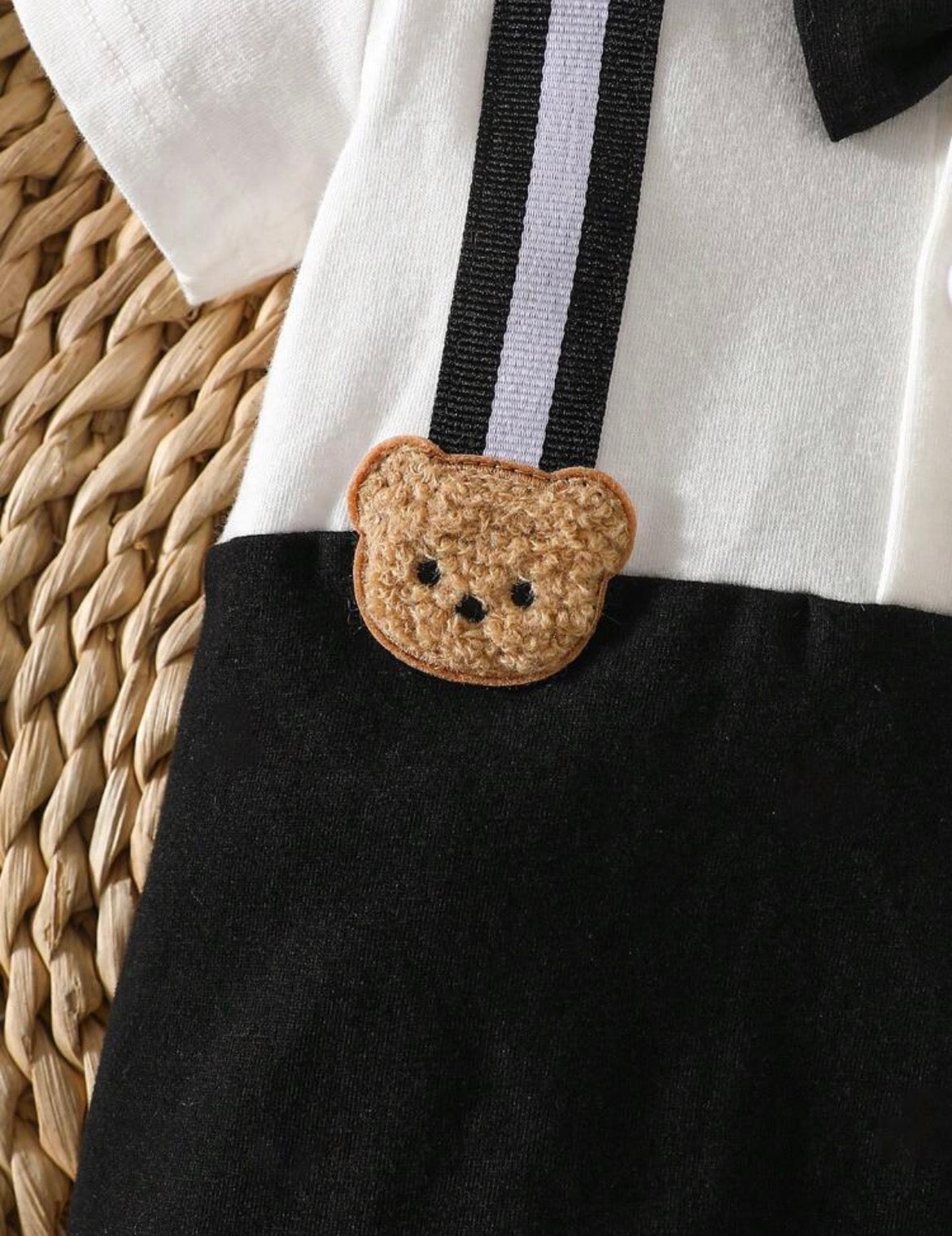 Romper Black And White With Bear & Bow Tie