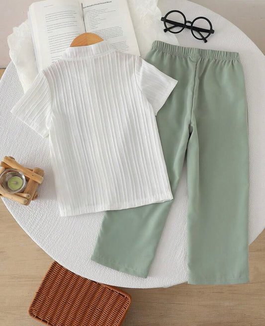 2pcs/Set Striped Short Sleeve Shirt And Pants