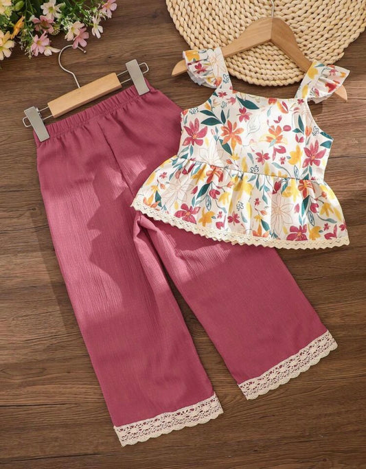 Hem Embroidery Sleeveless Top And Long Pants 2-Piece Set