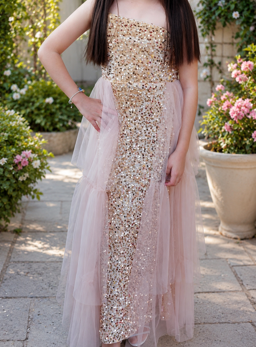 Sleeveless Sequin Floor-Length Evening Dress