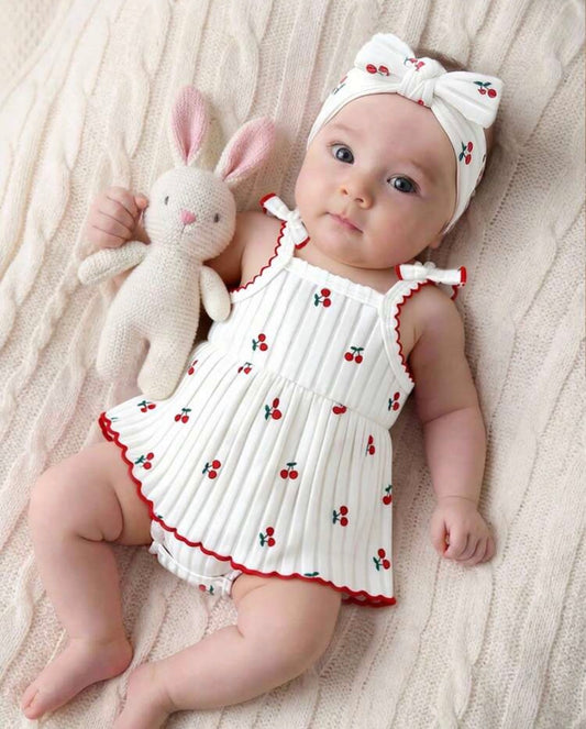 Cheery print with hairband jumsuit