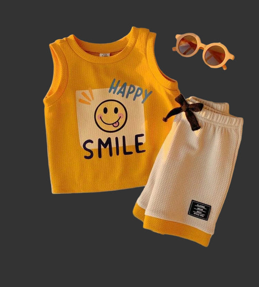 2pcs/Set Versatile Smiling Face Print Knit Tank Top And Shorts