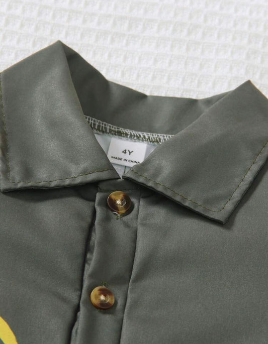 Military Green Short Sleeve Polo Collar A-Line Jumpsuit