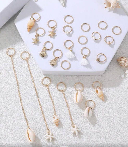 25pcs Western Cowboy Gold Braided Hair Rings With Moon, Star, Cactus, Horseshoe, Hat, Boot Charms, Bohemian Dreadlock Hair Accessories