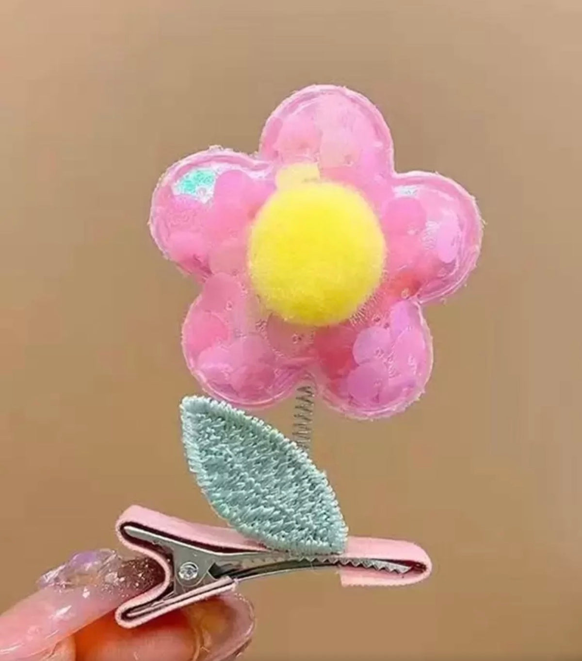2pcs Children's Colorful Flower Hair Clips With Spring