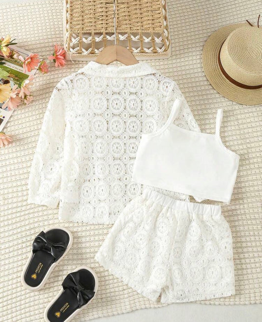 Lace Shirt, Shorts And Camisole Vest Outfit