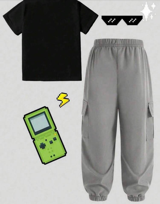 Tween Numeric Print Short Sleeve T-Shirt And Cargo Pants