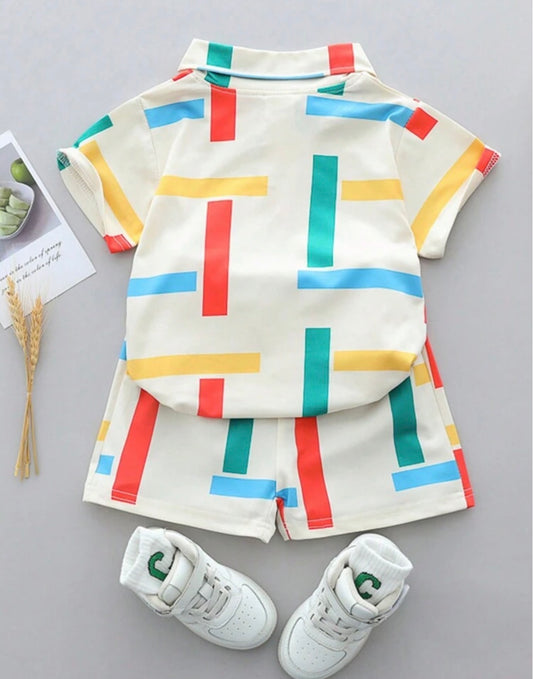 Stripe collar Short sleeves Shirt and shorts