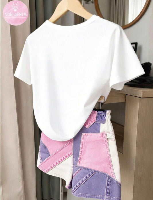 Striped Raglan Sleeve Top And Solid Color Shorts