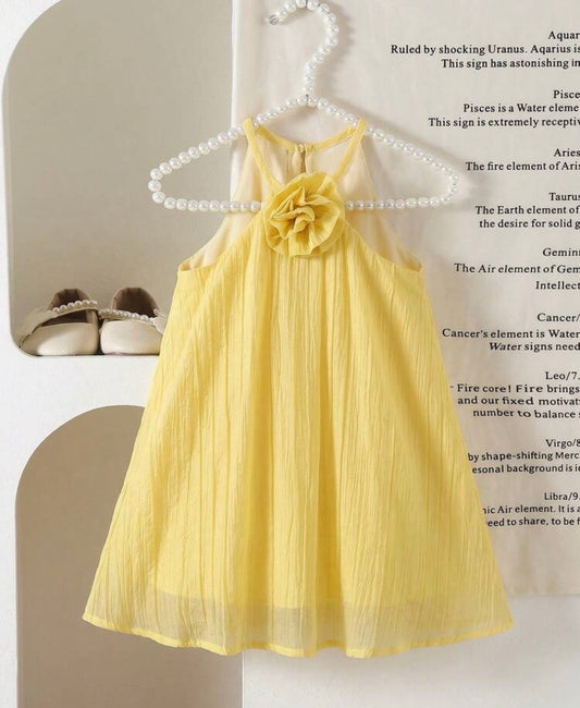 Yellow 3D Floral Halter Neck Dress