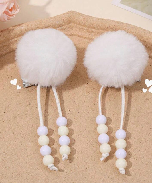2pcs Brown Fluffy Hair Clips