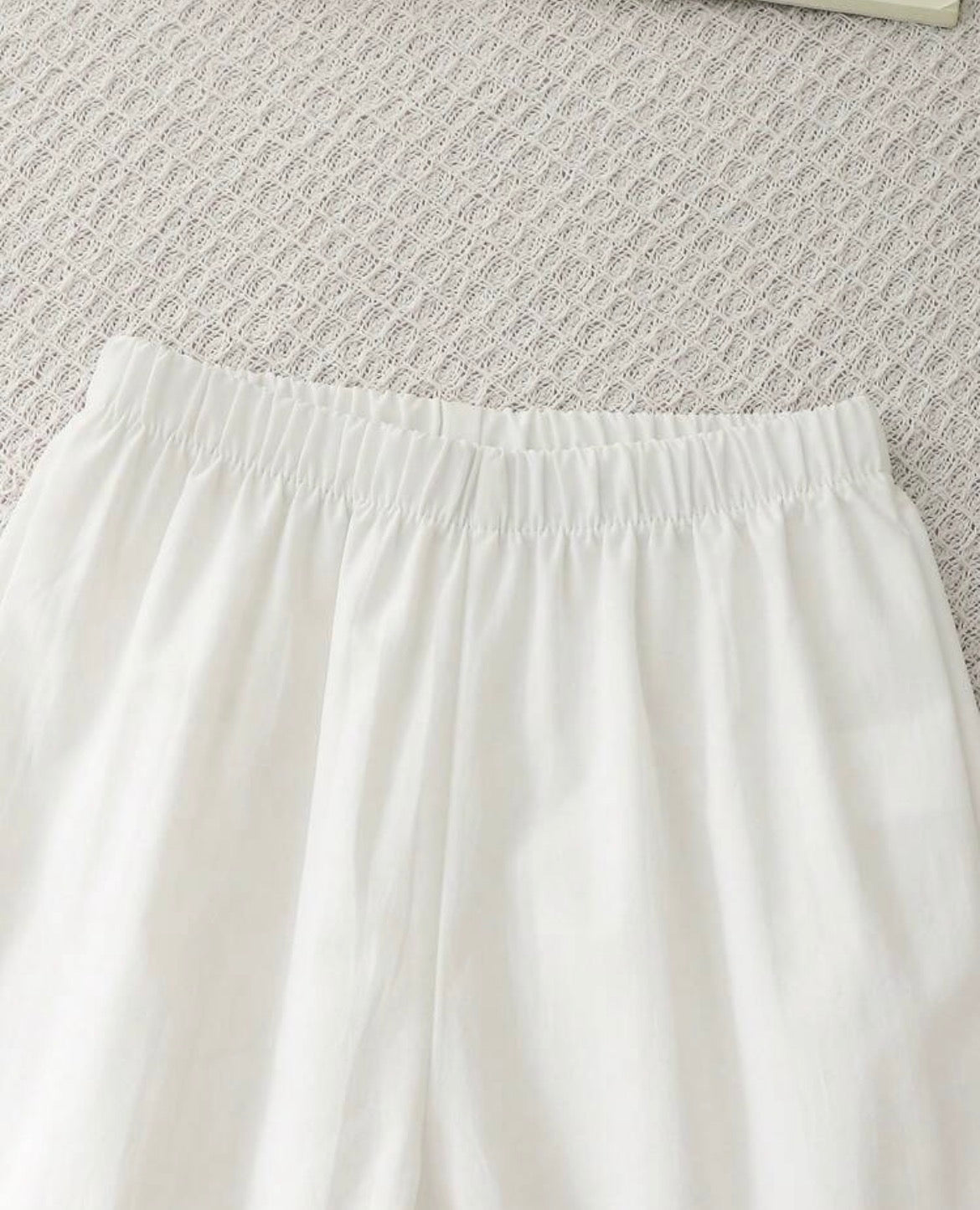 Chinese Collar Short Sleeve Outfit & Yellow Textured Shirt & Straight Leg Pants