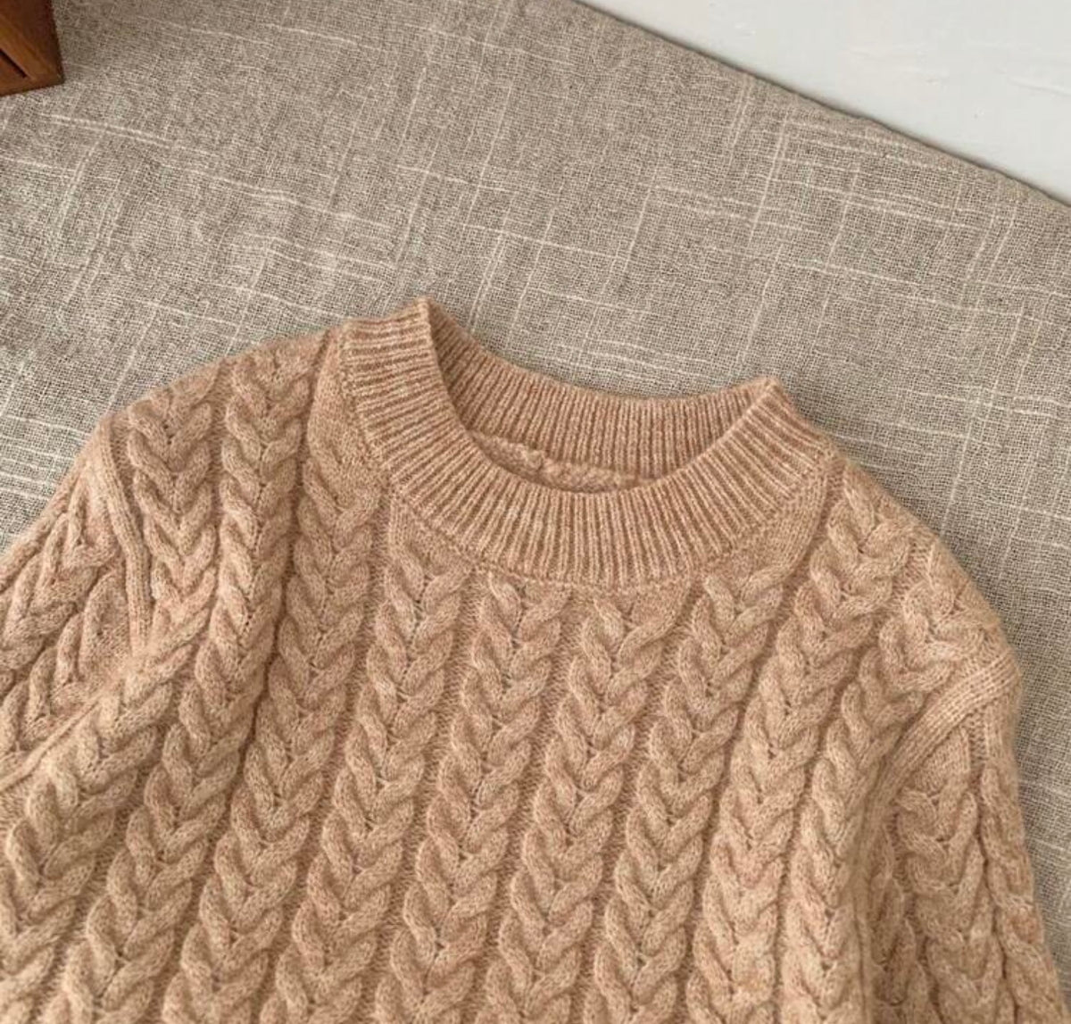 2pcs/Set Khaki Long Sleeve Sweater & Elastic Waist Ruffle Hem Skirt, Autumn/Winter