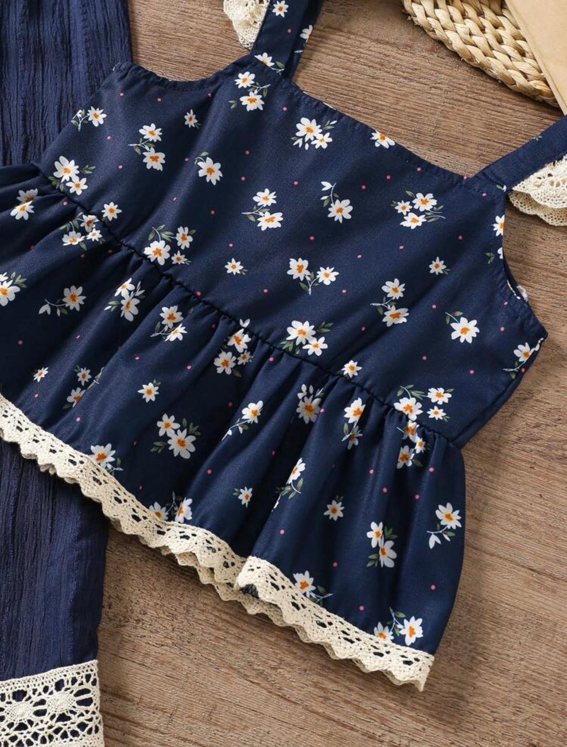 Ditsy Floral Cap Sleeve Top And Wide Leg Pants Summer Set