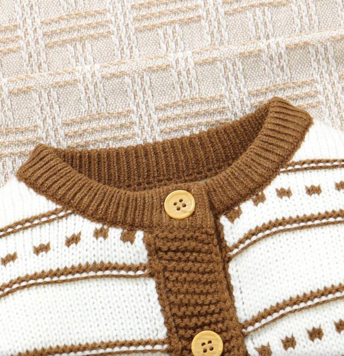 2pcs Knit Sweater Set,Brown And White Polka Dot