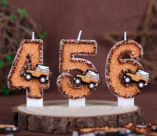 1pc Handmade Outlined Orange Off-Road Vehicle Shaped Glitter Number Candle 0-9