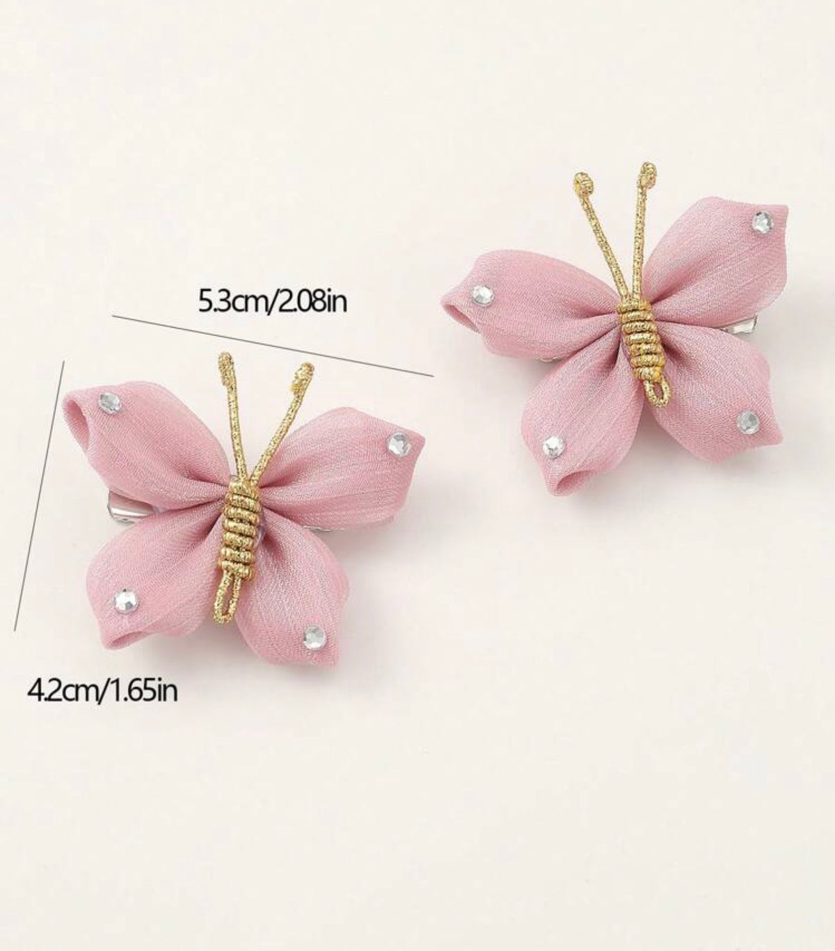 2pcs Girls' Pink Rhinestone Butterfly Hair Clips Set