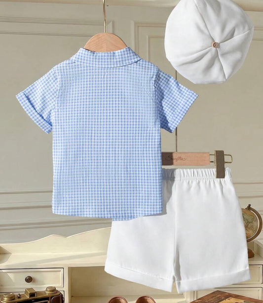 3pcs/Set Includes Short Sleeve Polo Shirt, Regular Shorts, And Hat,
