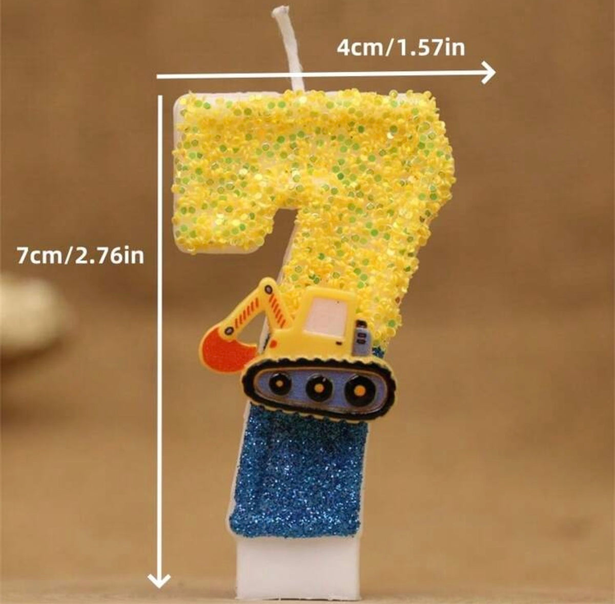 Blue & Yellow Excavator Flashing Digital Birthday Cake Candles,