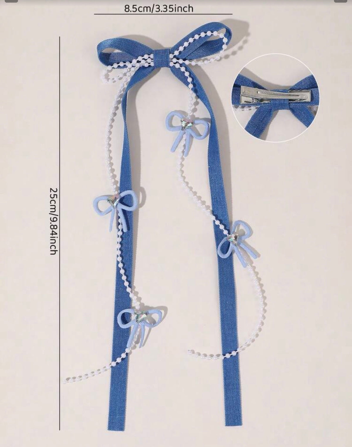 2pcs Blue Long Ribbon Hair Bows