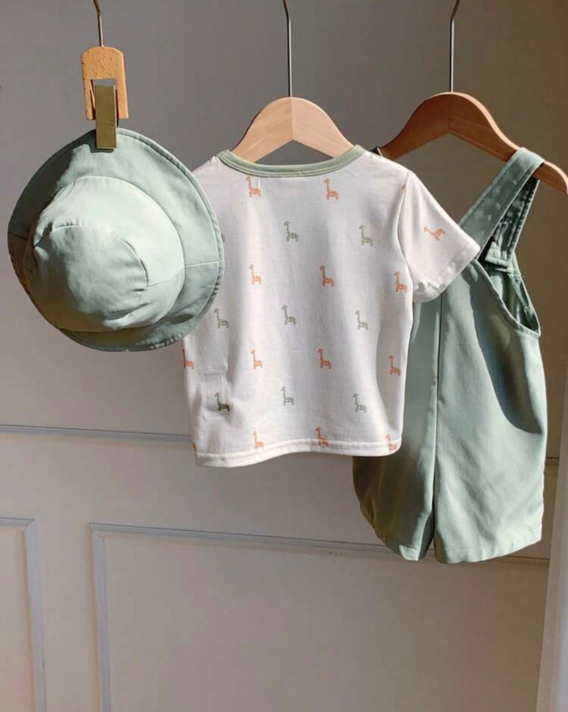 3pcs/Set Cute Dinosaur & Animal Print Round Neck Raglan Sleeve Top,Romper Shorts And Hat