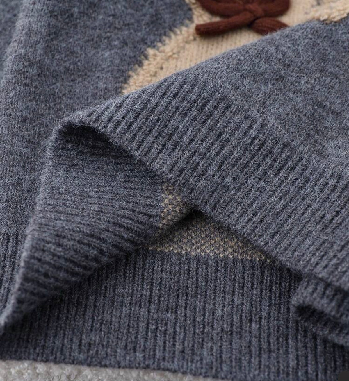 Crew Neck Sweater,Cute Puppy & Bow Decor Yarn Warm Autumn
