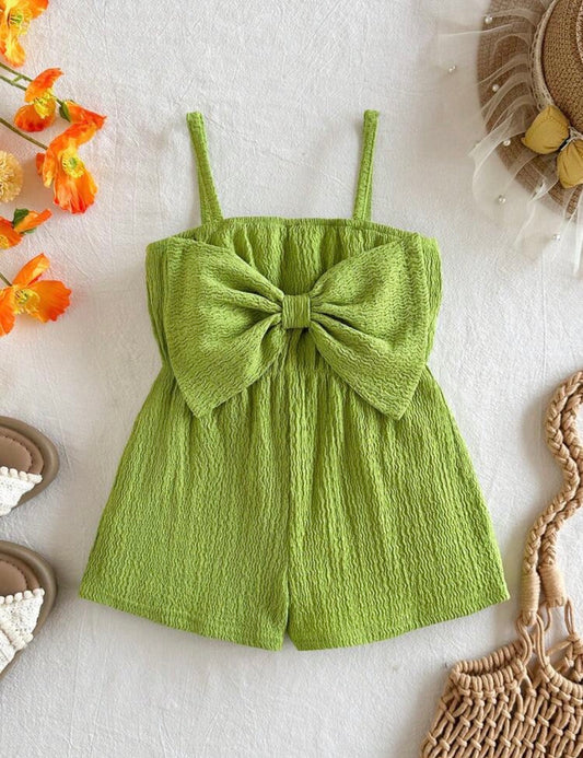 Lime Green Romper,Textured Bow Strap 1-Piece