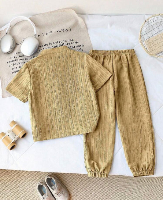 2pcs/Set Korean Style Casual Short Sleeve Shirt And Drawstring Pants