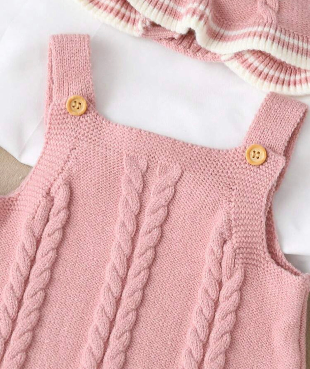 Ruffle Hem Cable Knit Bodysuit & Hat Autumn Fall