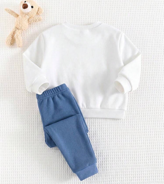 Cartoon Pattern Knitted Soft Leggings 2-Piece Set Blue Winter Comfy Versatile