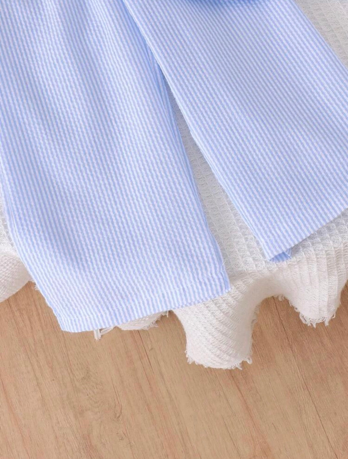 2pcs Blue Striped Pony Vest Cardigan And Pants Set