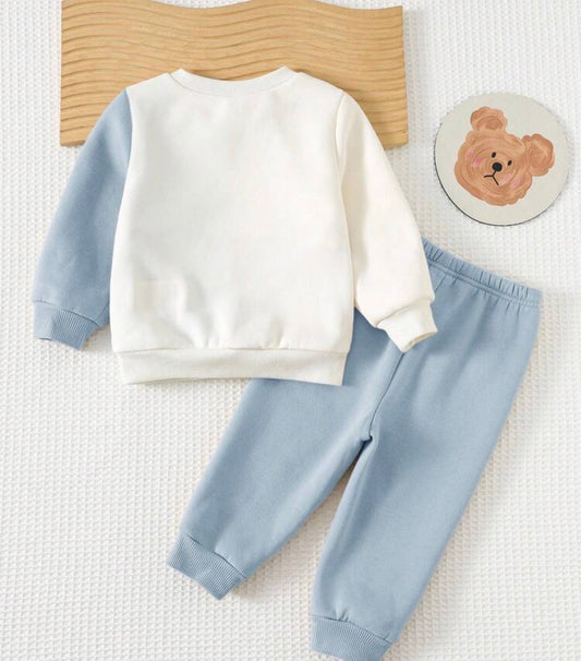 Winter 2pcs Animal Print Knit Neck Long Sleeve Pullover Sweatshirt And Elastic Waist Jogger Pants Set