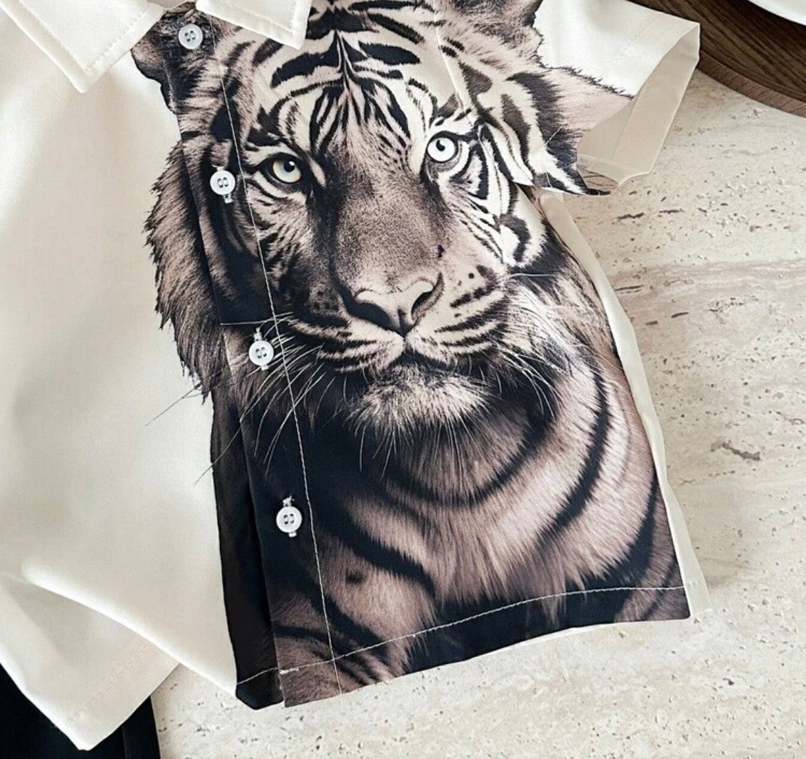 Tiger Print Polo Shirt And Shorts Set